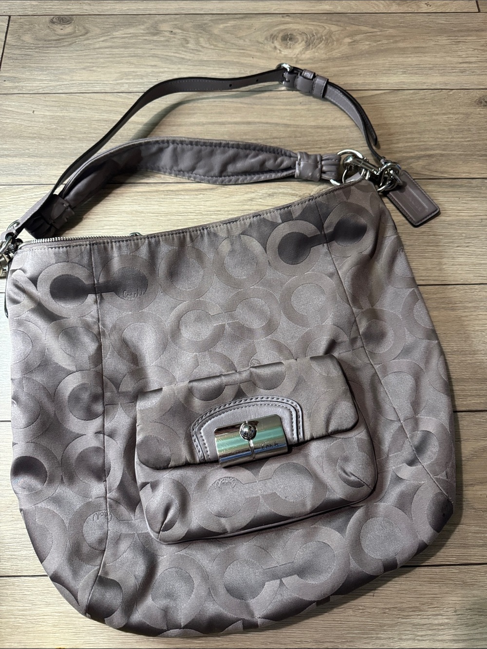 Coach Taupe Signature Hobo Shoulder Bag